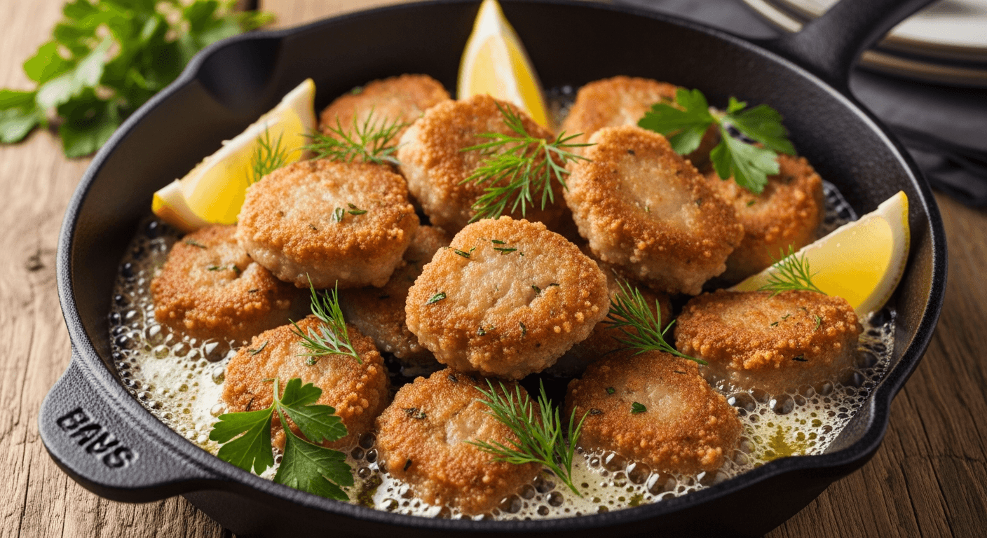 Sprøstekte torsketunger i smør med sitron og persille